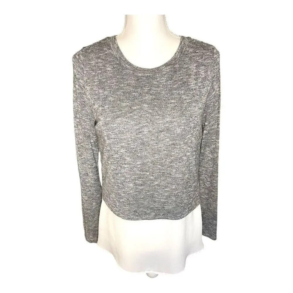 Apt. 9 Women’s Small Mixed-Media Mock-Layer Top Gray & White